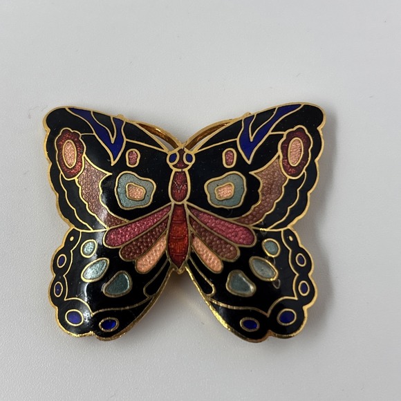 5 VTG 80\'s Cloisonne Belt Buckles Butterfly  Flowers Shell Enamel Gold Tone main image 4